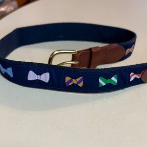 Leather Man Ltd Boys 28 Navy Belt with Bow Tie Design and Brown Leather